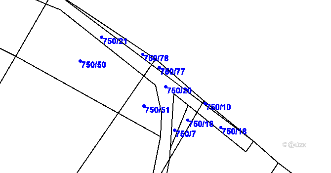 Parcela st. 750/20 v KÚ Dírná, Katastrální mapa