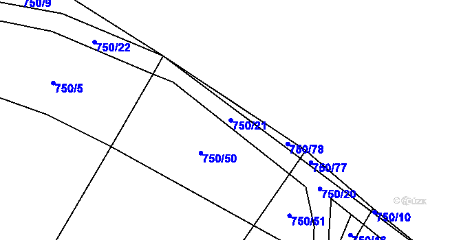 Parcela st. 750/21 v KÚ Dírná, Katastrální mapa