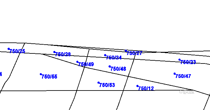 Parcela st. 750/24 v KÚ Dírná, Katastrální mapa
