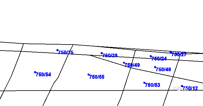 Parcela st. 750/28 v KÚ Dírná, Katastrální mapa