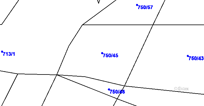 Parcela st. 750/45 v KÚ Dírná, Katastrální mapa