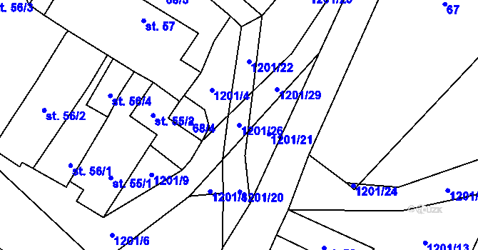 Parcela st. 1201/26 v KÚ Dírná, Katastrální mapa
