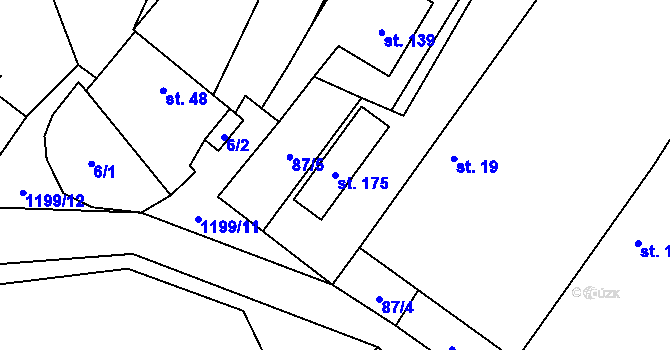 Parcela st. 175 v KÚ Dírná, Katastrální mapa