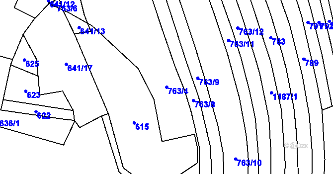 Parcela st. 763/4 v KÚ Záříčí u Dírné, Katastrální mapa