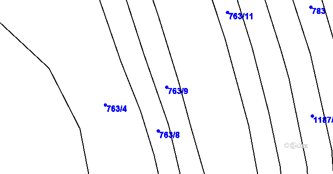 Parcela st. 763/9 v KÚ Záříčí u Dírné, Katastrální mapa