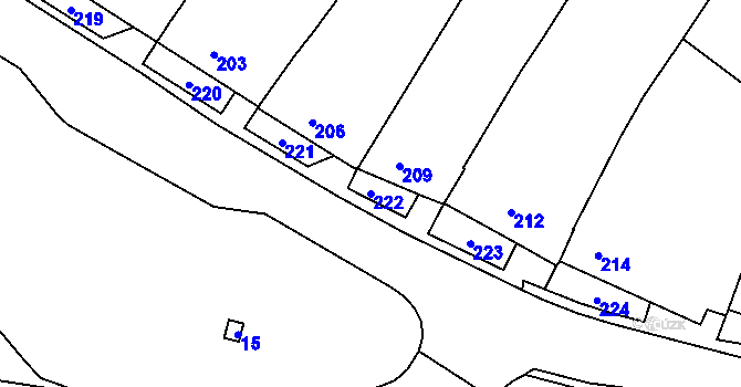 Parcela st. 222 v KÚ Diváky, Katastrální mapa