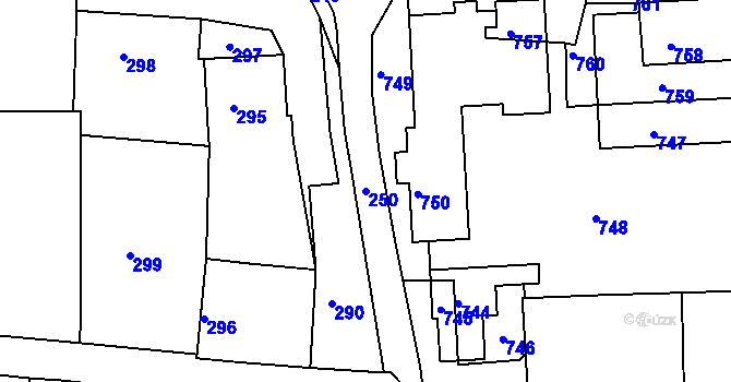 Parcela st. 250 v KÚ Diváky, Katastrální mapa