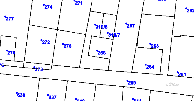 Parcela st. 268 v KÚ Diváky, Katastrální mapa