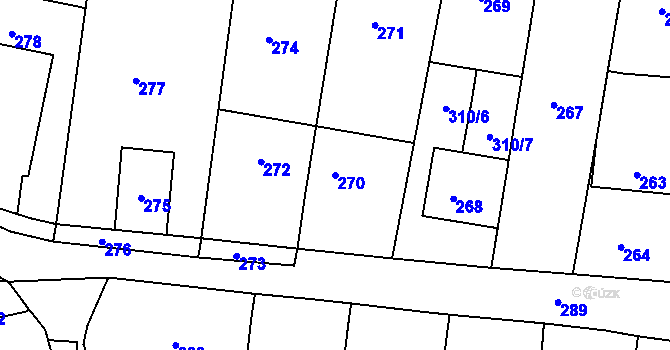 Parcela st. 270 v KÚ Diváky, Katastrální mapa