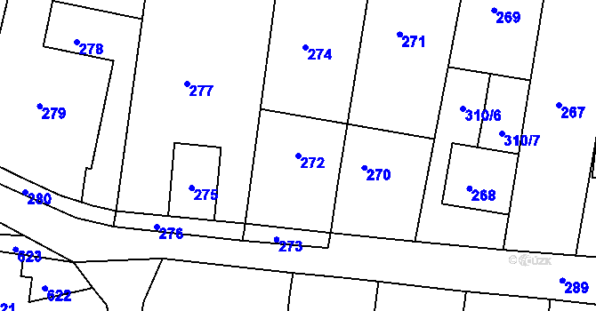 Parcela st. 272 v KÚ Diváky, Katastrální mapa