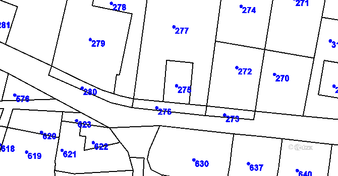 Parcela st. 275 v KÚ Diváky, Katastrální mapa