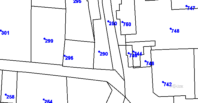 Parcela st. 290 v KÚ Diváky, Katastrální mapa