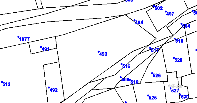 Parcela st. 493 v KÚ Diváky, Katastrální mapa