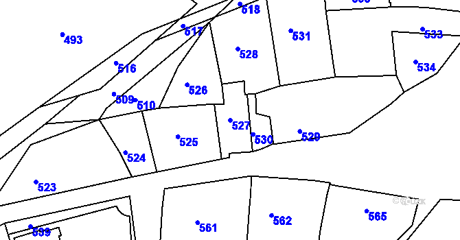 Parcela st. 527 v KÚ Diváky, Katastrální mapa