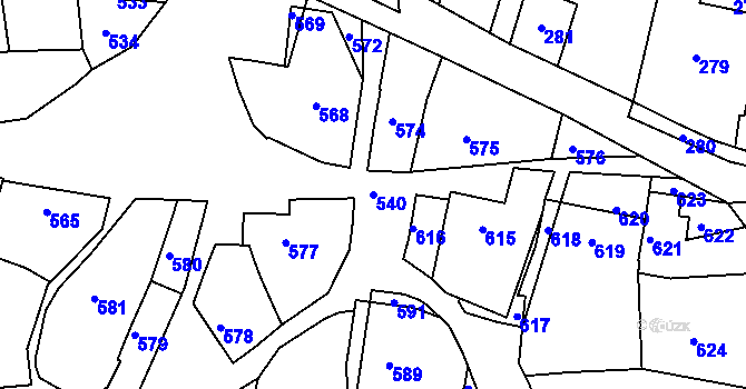 Parcela st. 540 v KÚ Diváky, Katastrální mapa