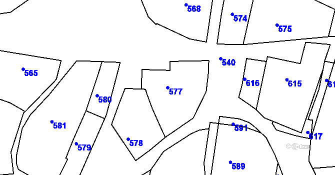 Parcela st. 577 v KÚ Diváky, Katastrální mapa