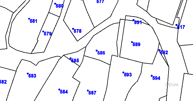 Parcela st. 586 v KÚ Diváky, Katastrální mapa