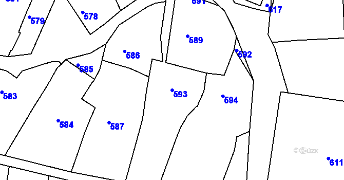 Parcela st. 593 v KÚ Diváky, Katastrální mapa