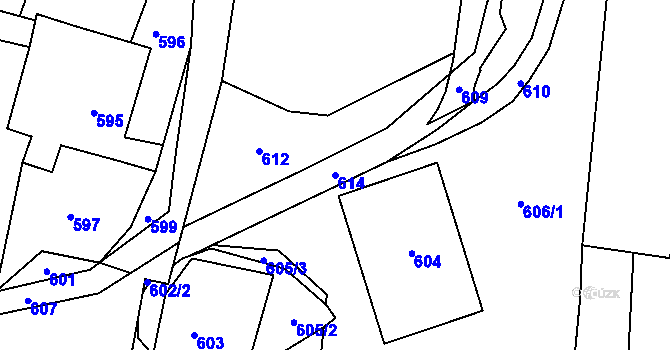 Parcela st. 614 v KÚ Diváky, Katastrální mapa
