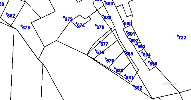 Parcela st. 678 v KÚ Diváky, Katastrální mapa