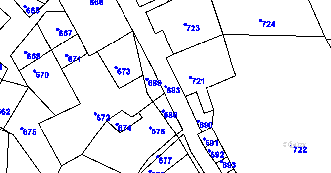Parcela st. 683 v KÚ Diváky, Katastrální mapa