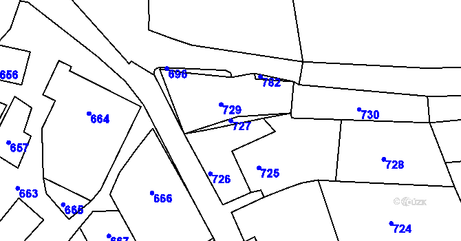 Parcela st. 727 v KÚ Diváky, Katastrální mapa