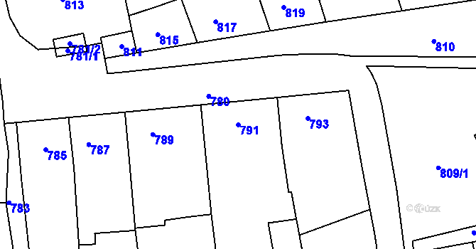 Parcela st. 791 v KÚ Diváky, Katastrální mapa