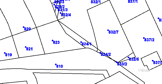 Parcela st. 824 v KÚ Diváky, Katastrální mapa