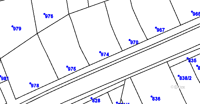 Parcela st. 974 v KÚ Diváky, Katastrální mapa