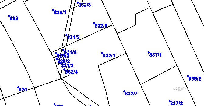 Parcela st. 832/1 v KÚ Diváky, Katastrální mapa