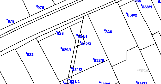 Parcela st. 832/3 v KÚ Diváky, Katastrální mapa