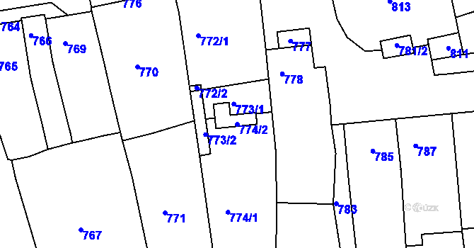 Parcela st. 774/2 v KÚ Diváky, Katastrální mapa