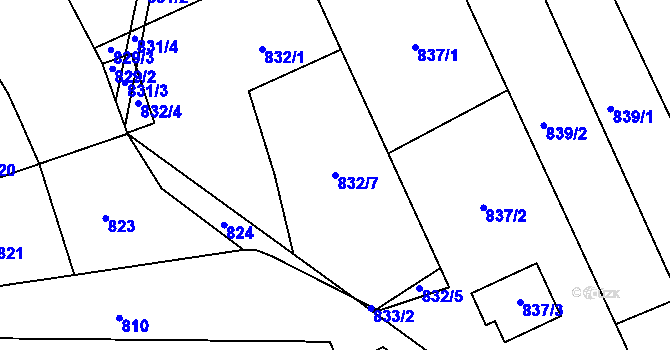 Parcela st. 832/7 v KÚ Diváky, Katastrální mapa