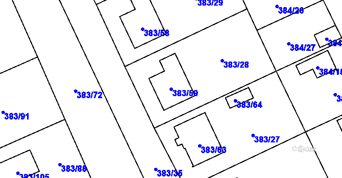 Parcela st. 383/59 v KÚ Dívčice, Katastrální mapa