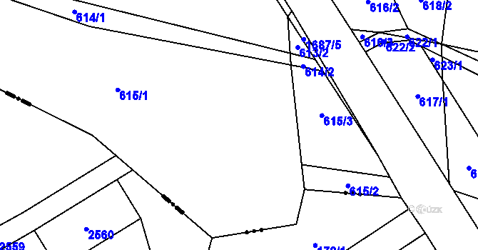 Parcela st. 615 v KÚ Dívčice, Katastrální mapa