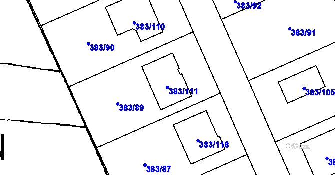 Parcela st. 383/111 v KÚ Dívčice, Katastrální mapa