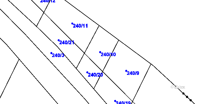 Parcela st. 240/10 v KÚ Dívčice, Katastrální mapa