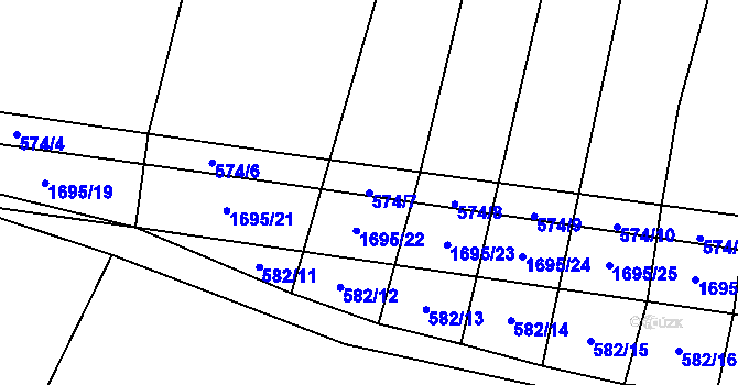 Parcela st. 574/7 v KÚ Dívčice, Katastrální mapa