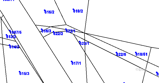 Parcela st. 623/1 v KÚ Dívčice, Katastrální mapa