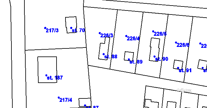 Parcela st. 88 v KÚ Divec, Katastrální mapa