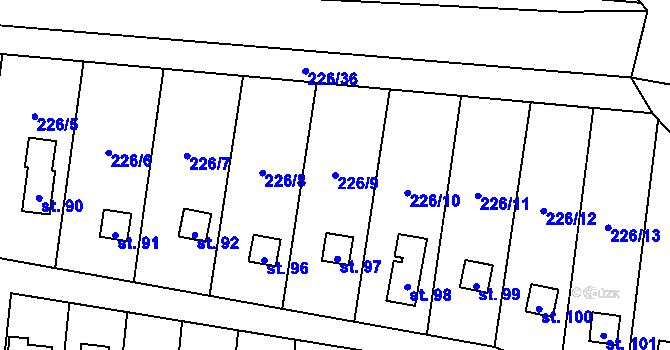 Parcela st. 226/9 v KÚ Divec, Katastrální mapa