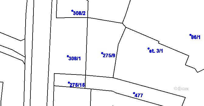 Parcela st. 275/9 v KÚ Divec, Katastrální mapa