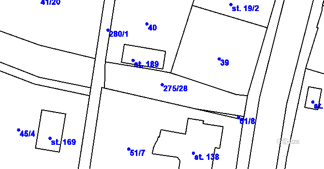 Parcela st. 275/28 v KÚ Divec, Katastrální mapa