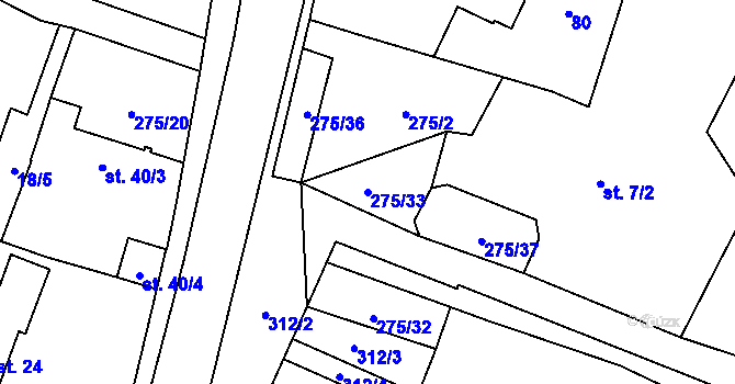 Parcela st. 275/33 v KÚ Divec, Katastrální mapa