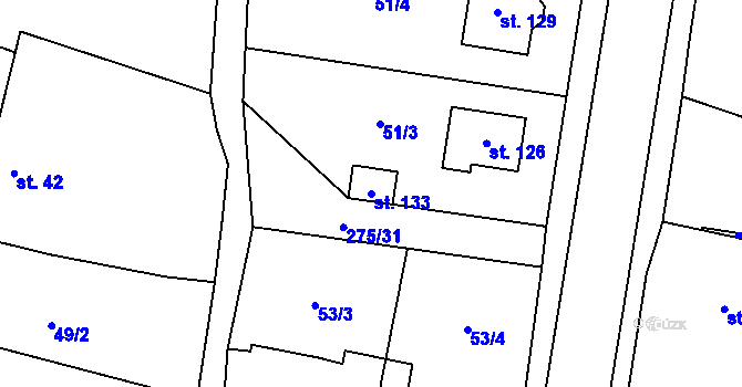 Parcela st. 133 v KÚ Divec, Katastrální mapa