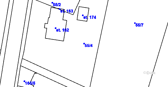 Parcela st. 55/4 v KÚ Divec, Katastrální mapa