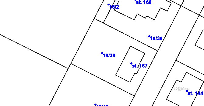 Parcela st. 19/39 v KÚ Divec, Katastrální mapa