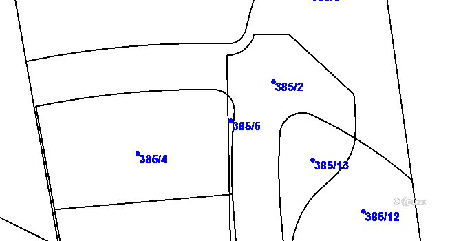 Parcela st. 385/5 v KÚ Divec, Katastrální mapa