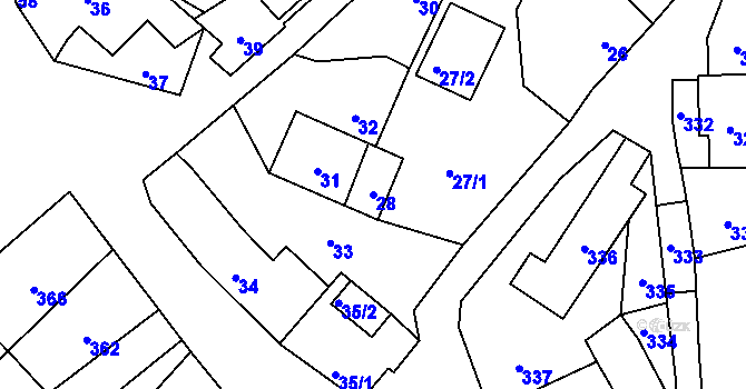 Parcela st. 28 v KÚ Divišov u Benešova, Katastrální mapa