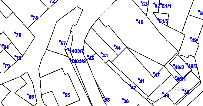 Parcela st. 43 v KÚ Divišov u Benešova, Katastrální mapa
